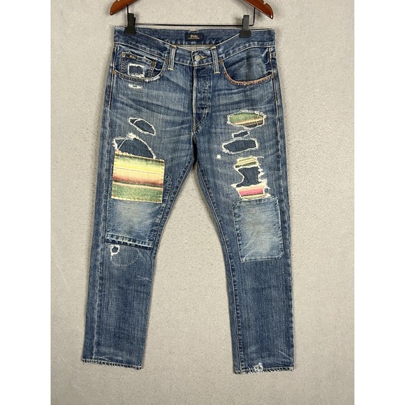 Polo Ralph Lauren Other - Polo Ralph Lauren Varick Slim Straight Distressed Serape Patchwork Mens 31x30